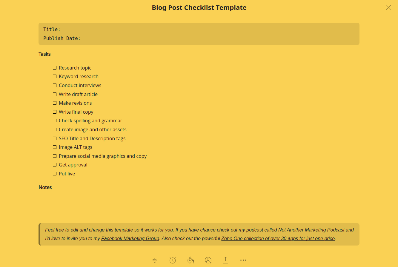 Blog Post Checklist Template