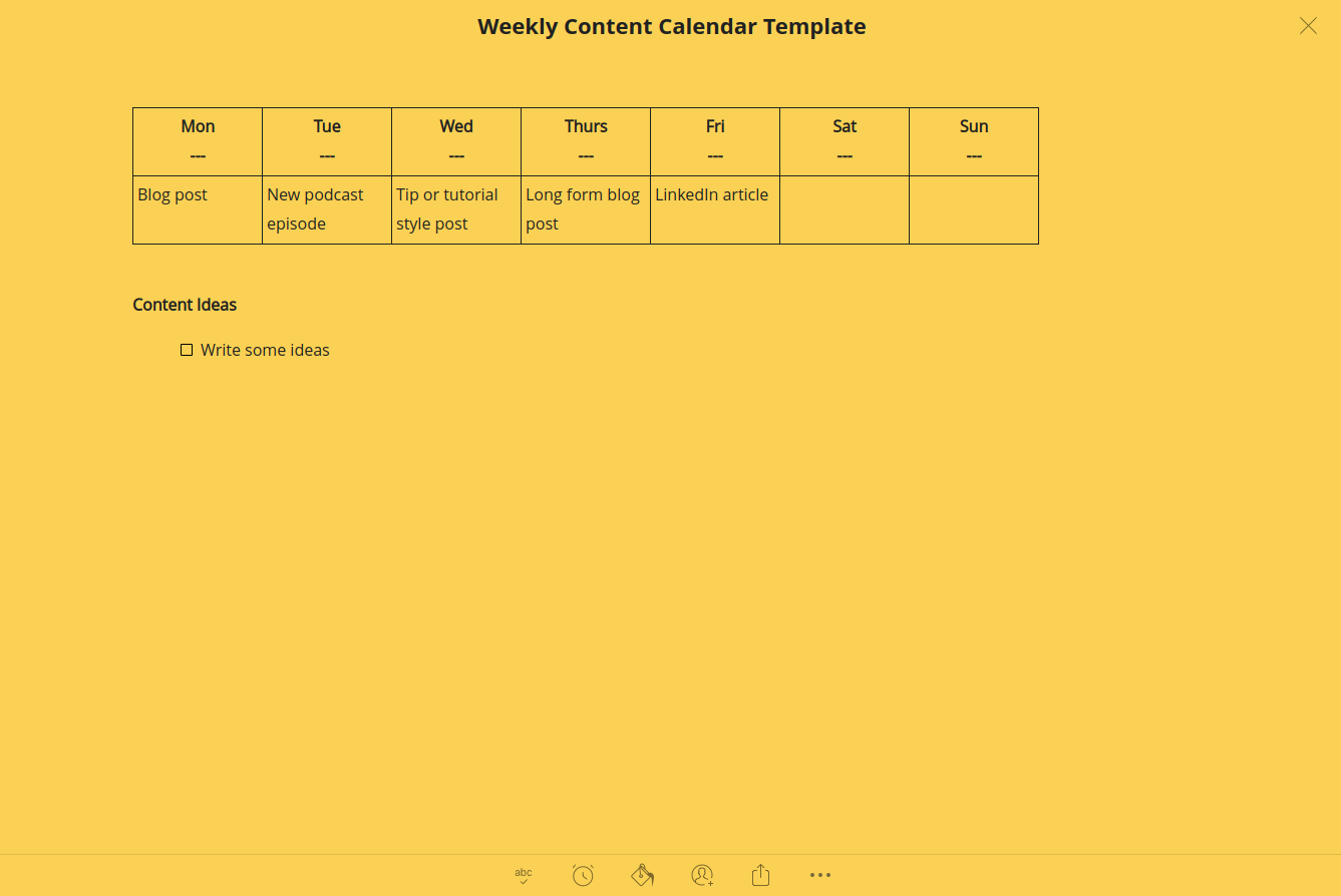 Weekly Content Calendar Template