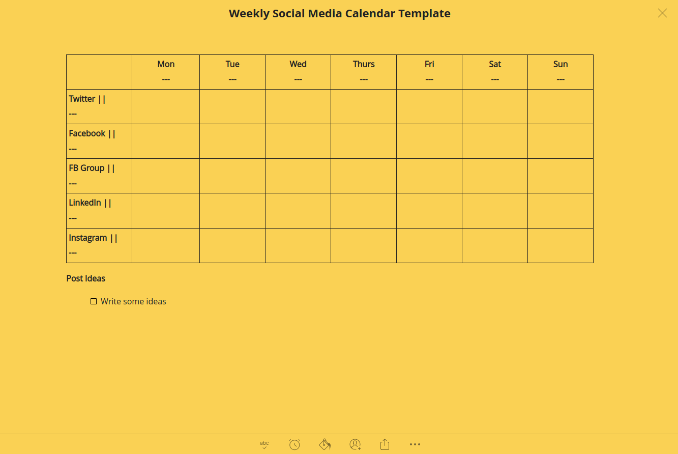 Weekly Social Media Calendar